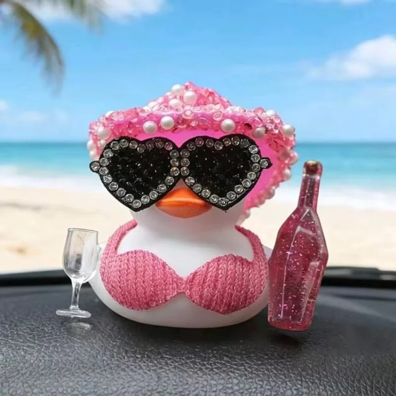 Summer Vacation Bikini Duck Car Dashboard Decoration Rubber Duck for Jeep Car Pink Ornament for Girls Ladies Women