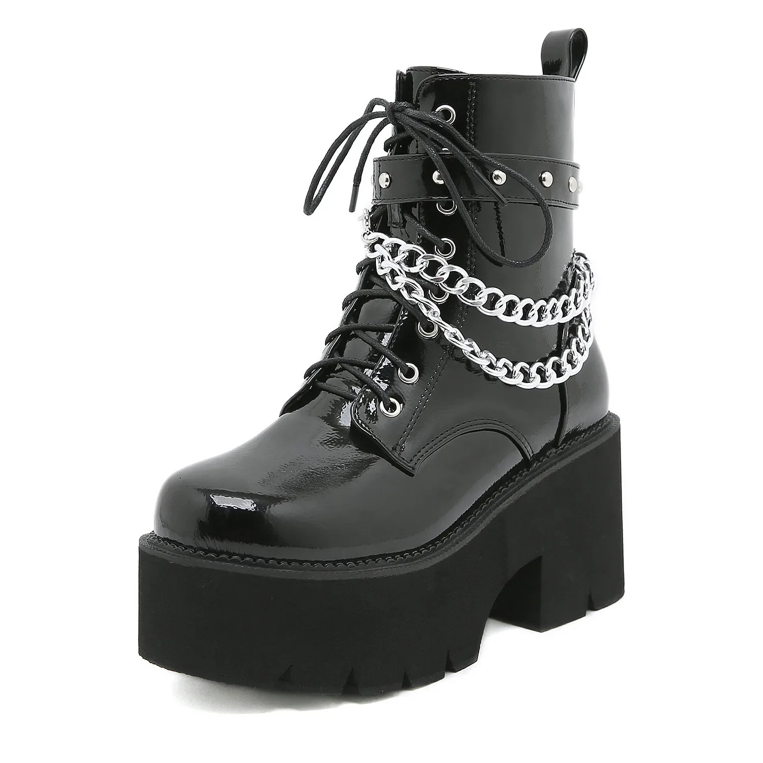 

Women Punk Gothic Motorcycle Boots 2024 New Fashion Chain Female Chunky Short Ankle Boots Platform Sneakers for Women Shoes