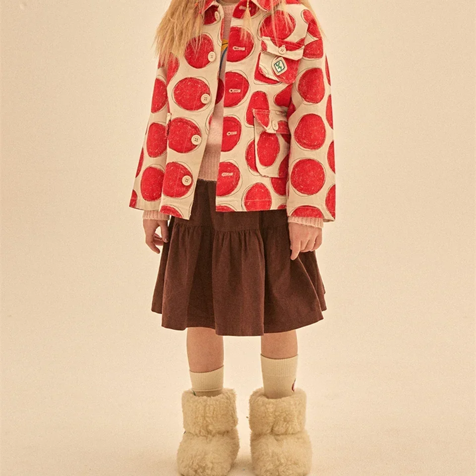 Children Corduroy Jacket Korean JM Girls Cute Shirt Skirt Suit Dress Girl Pears Print Outwear Pants Kids Outfit Clothes Set