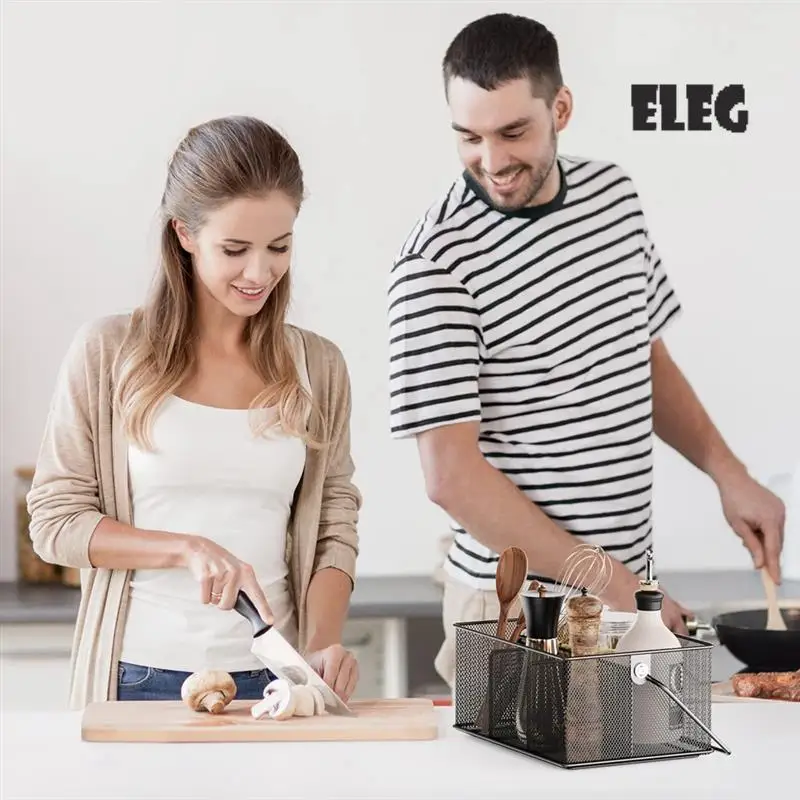 

Metal Basket With 4 Compartments, Mesh Flatware Holder Organizer Perfect For Home, Kitchen, Party, Camping