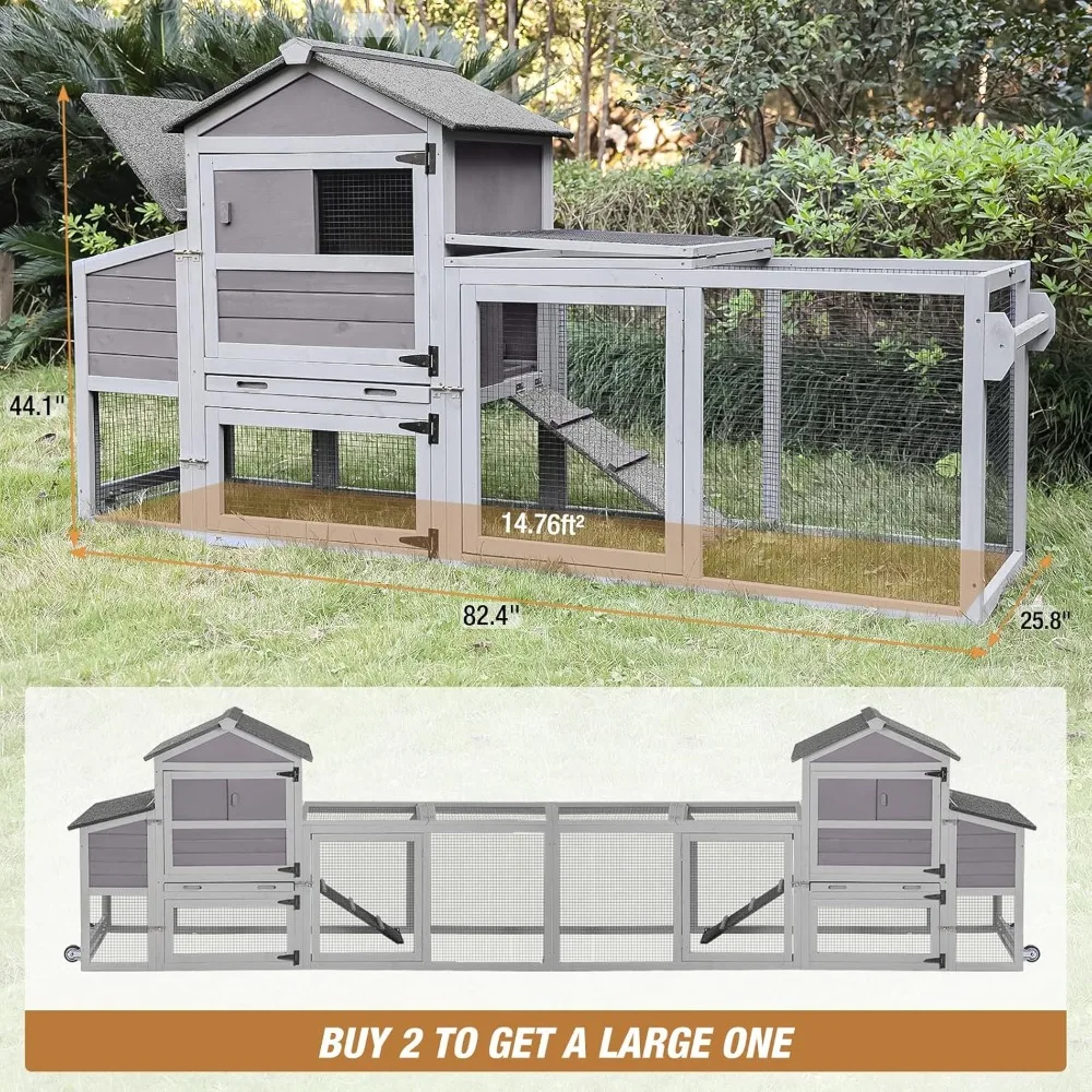 

Chicken Coop Chicken House for Outdoor, Poultry Cage with Wheels Mobile Hen House and UV-Resistant Roof - Grey