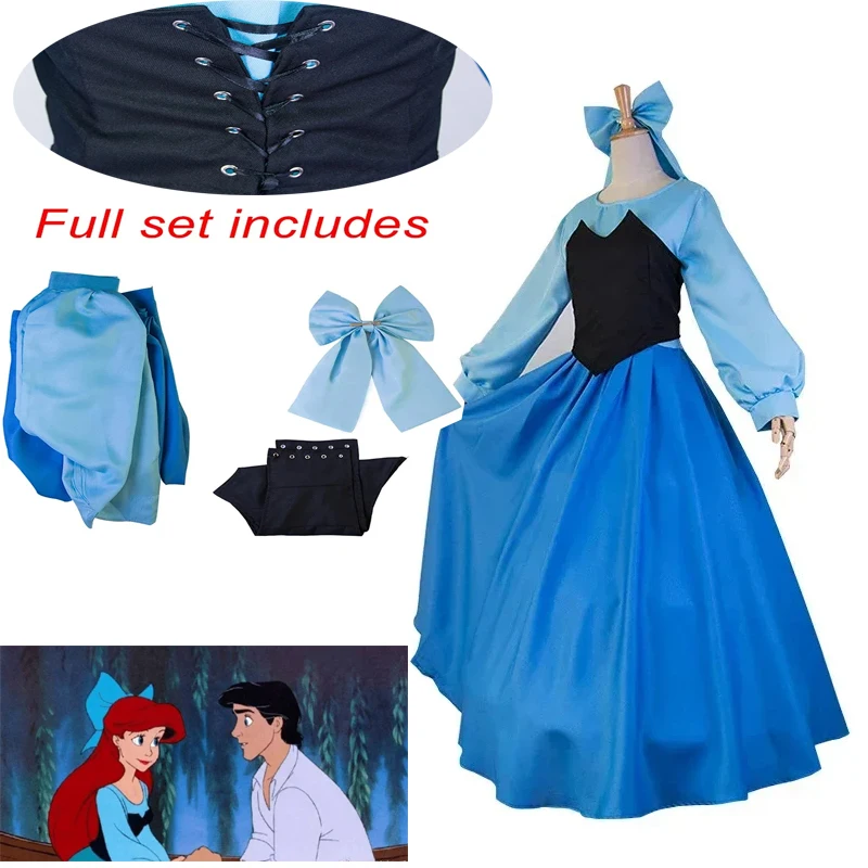 Hots Disney Ariel Costume Cosplay Anime La Sirenetta Ariel Cos Abito da principessa Abito Costume di scena di Halloween per le donne Festa