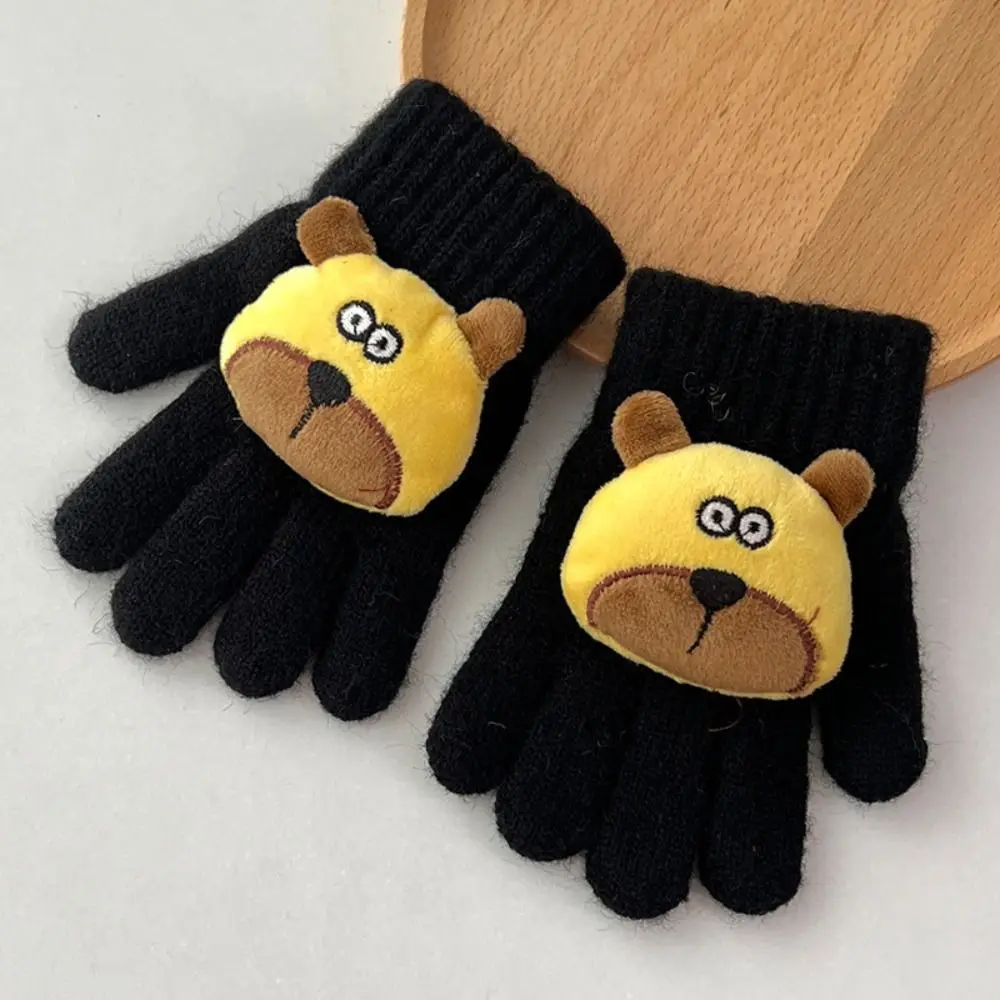 

Fashion Cartoon Bear Warm Gloves Thickened Windproof Five Fingers Mitten Cold Proof Riding Gloves Autumn Winter
