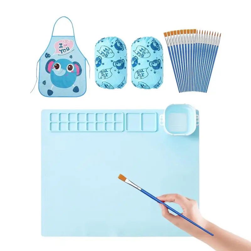 Silicone Painting Mat Kids Craft Silicone Paint Mats With Palette Silicone Sheet Casting Molds Mat Thickened Washable For Art