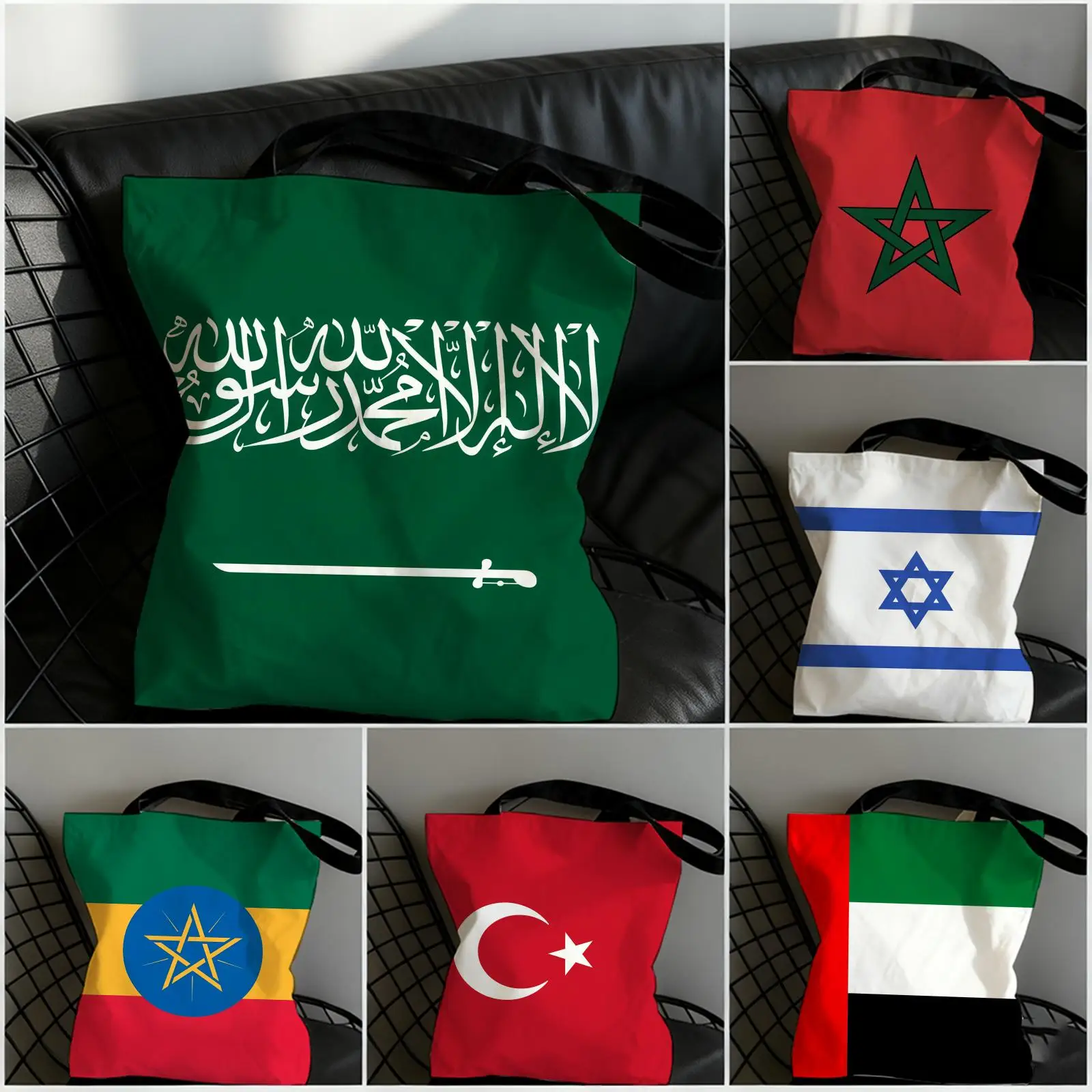 Middle East Africa Morocco Storage Bags Double-Sided Print Canvas Tote Bag Fashion Large Capacity Women's Shoulder Handbag