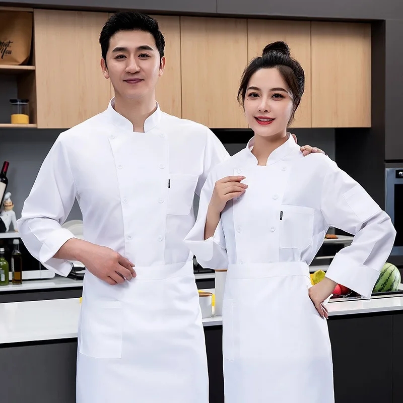 유니섹스 셰프 유니폼 순백 호텔 레스토랑 작업복 주방 맞춤 로고 자수 인쇄