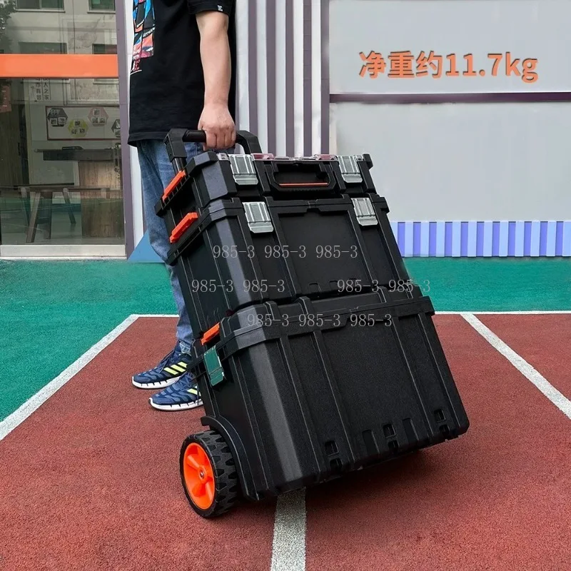 3-Tier Stacked Combined Toolbox, Portable Tie Rod Storage Box, Movable Rolling Tool Cart with Universal Wheels