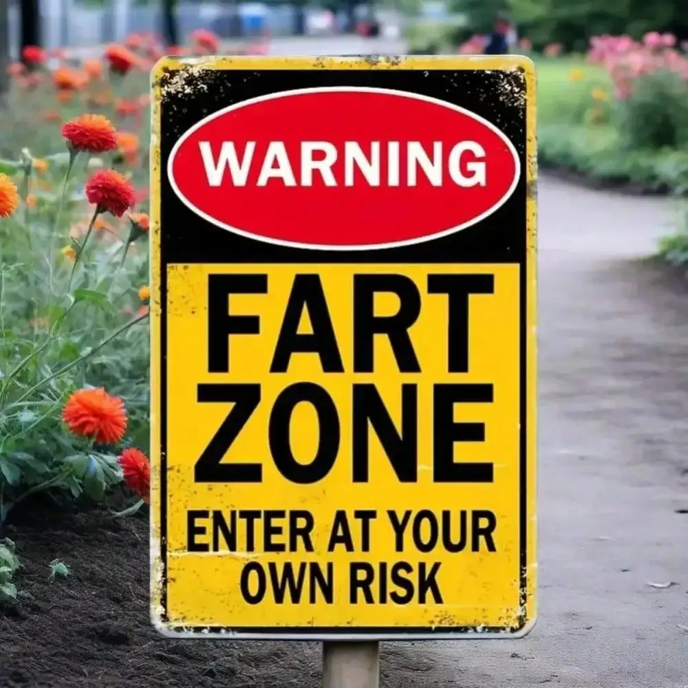 Letrero de zona de pedos Retro, decoración de pared de baño humorística impermeable, barra para el hogar fácil de colgar