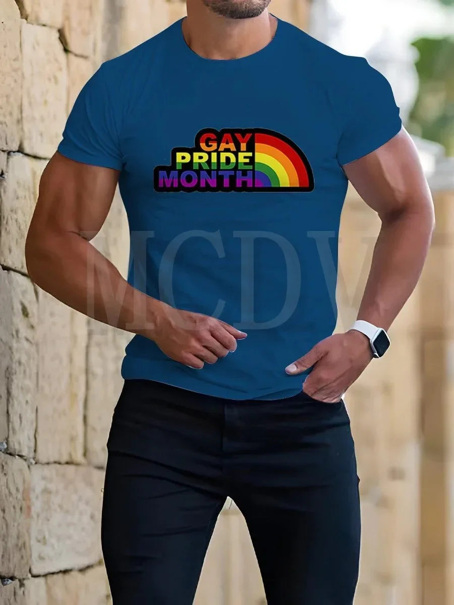 2023 Summer Men's Printed Casual Crew Neck Short Sleeve T-Shirt The Colorful Pride Month Rainbow Casual 3D Printed T Shirt