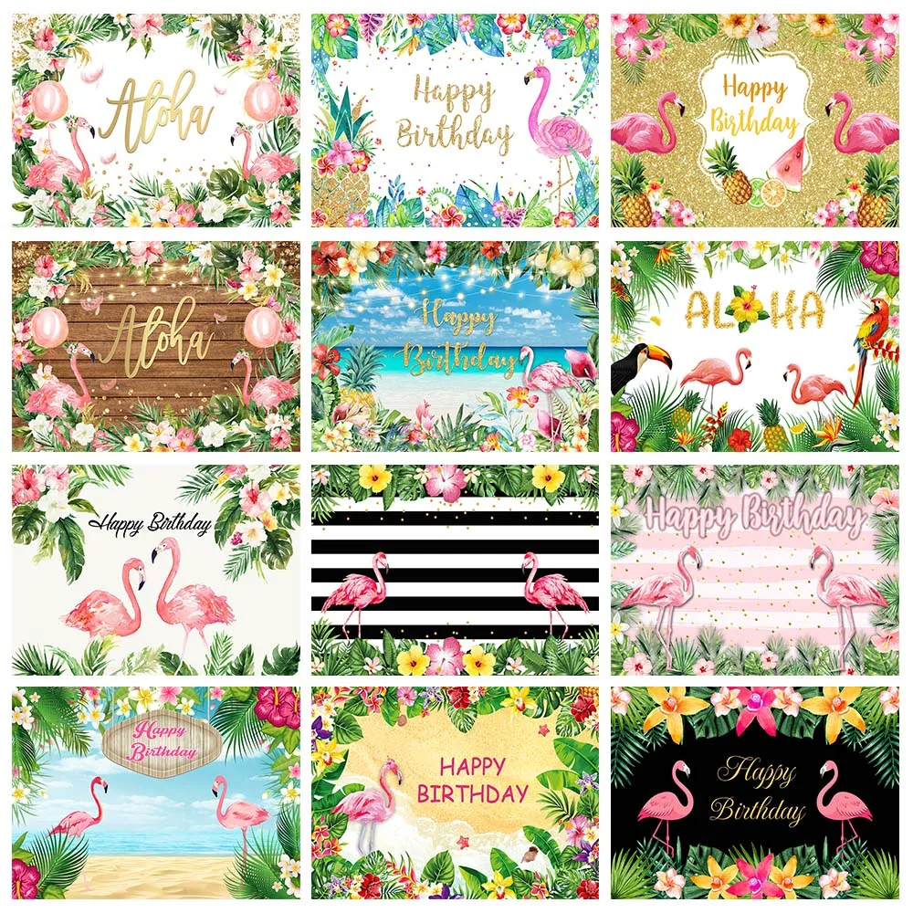 

Mocsicka Pink Flamingo Birthday Backdrop Summer Tropical Flower Aloha Hawaii Beach Palm Tree Baby Shower Photography Backgrounds