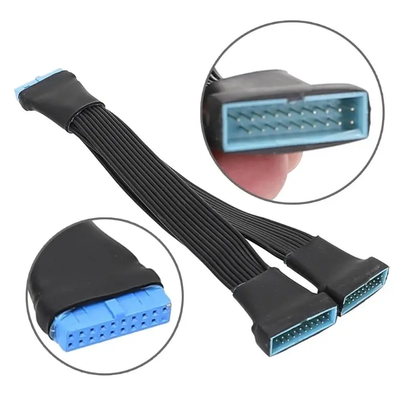 USB 3.0 Female to Male 19/20 Pins 2x Flat Port Splitter Cable for Mainboard Accessories Internal Extension Adapter Cord 15CM