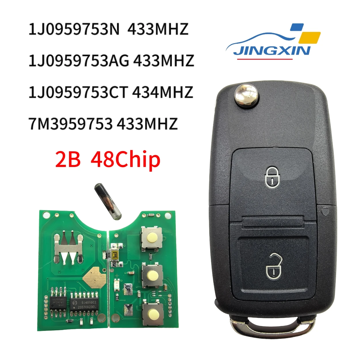 

2BTN Flip Remote Car Key Fob For VW Bora Golf Polo Passat Touran Seat Skoda 433/434MHz ID48Chip 7M3959753/1J0959753AG/753CT/753N