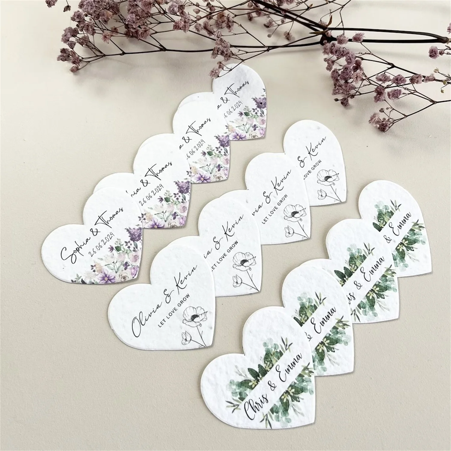 Bulk Plantable Heart shapes Thank you Wedding favour Seed paper 2.5 inches Heart gift labels