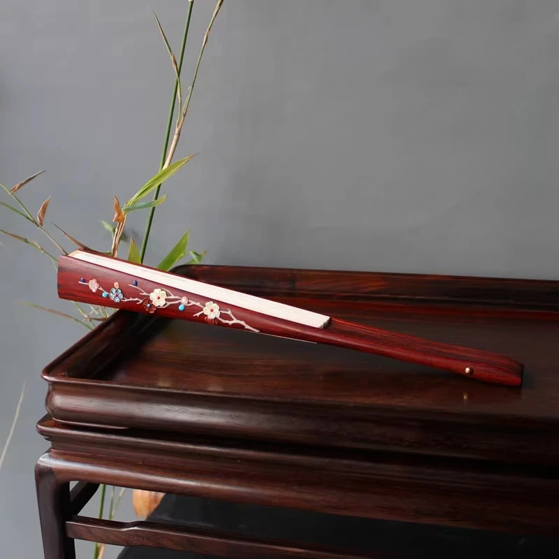 Small leaf red sandalwood Wenwan fan folding fan mahogany Chinese style portable men's retro style embedded Baibao