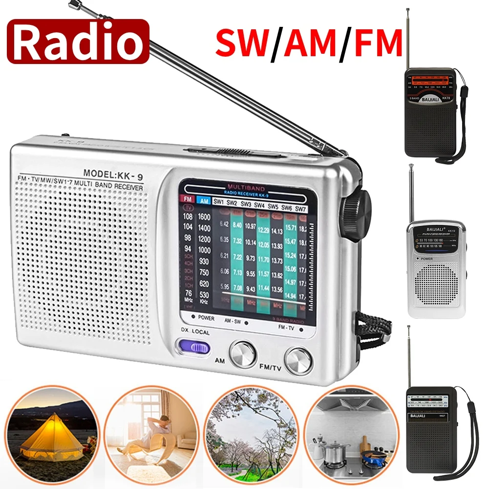 SW/AM/FM Radio Portable Pocket Emergency Radio LCD Display Dual Band Digital Radio World Receiver with Speaker Battery Operated