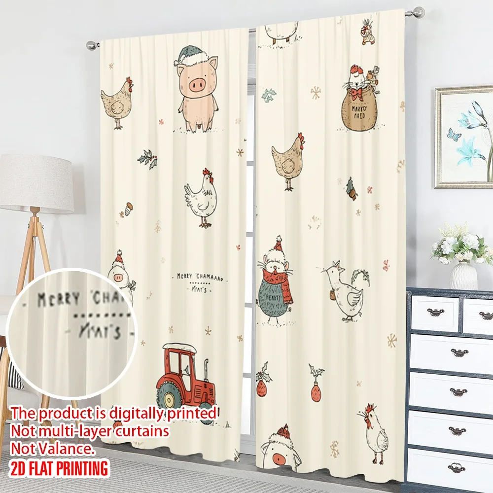 2 قطعة 2D الطباعة المسطحة عيد ميلاد سعيد ستائر الحفلات لطيف عيد الميلاد الحيوانات جرار الرقمية المطبوعة البوليستر الستائر عيد ميلاد #5