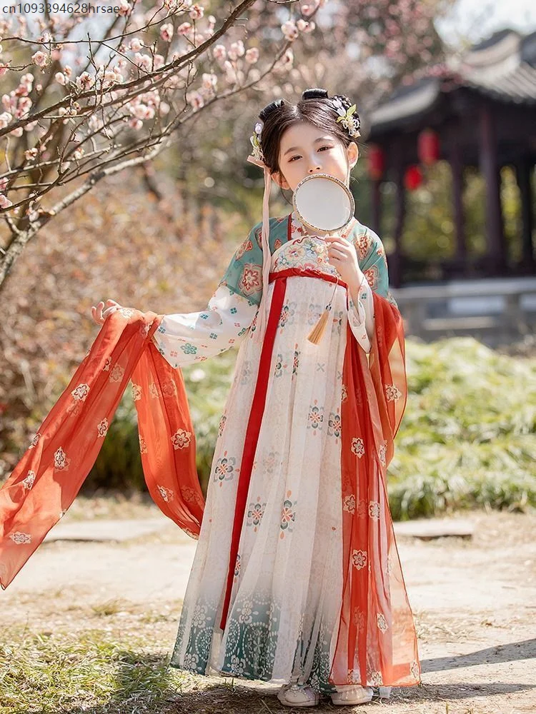 

Girls' Hanfu Spring And Autumn Style Tang Dynasty Princess Ancient Style Super Immortal Length Skirt New Year's Day