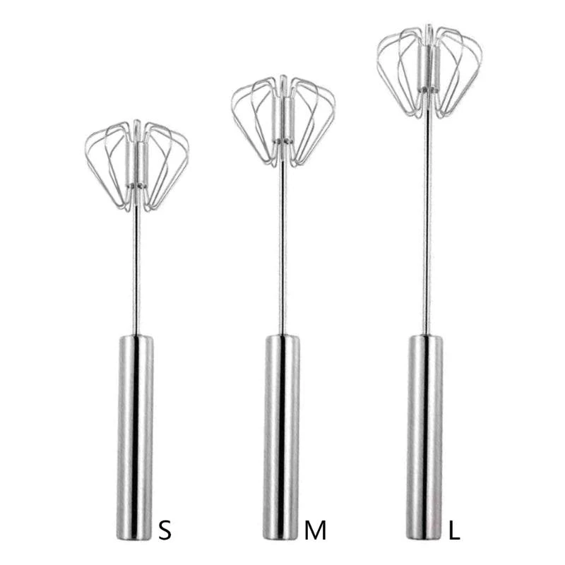 F92B Manual Eggs Beater Stainless Steels Eggs Whisks Hand Push Rotating Whisks Blenders Milk Frother Whisking Tool Enduring