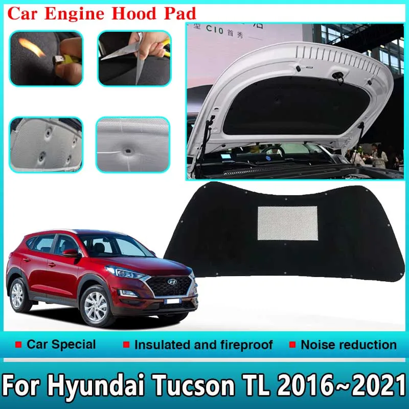 Car Front Hood Engine Sound Heat Pad For Hyundai Tucson TL 2016~2021 Firewall Soundproof Insulation Cotton Cover Car Accessories