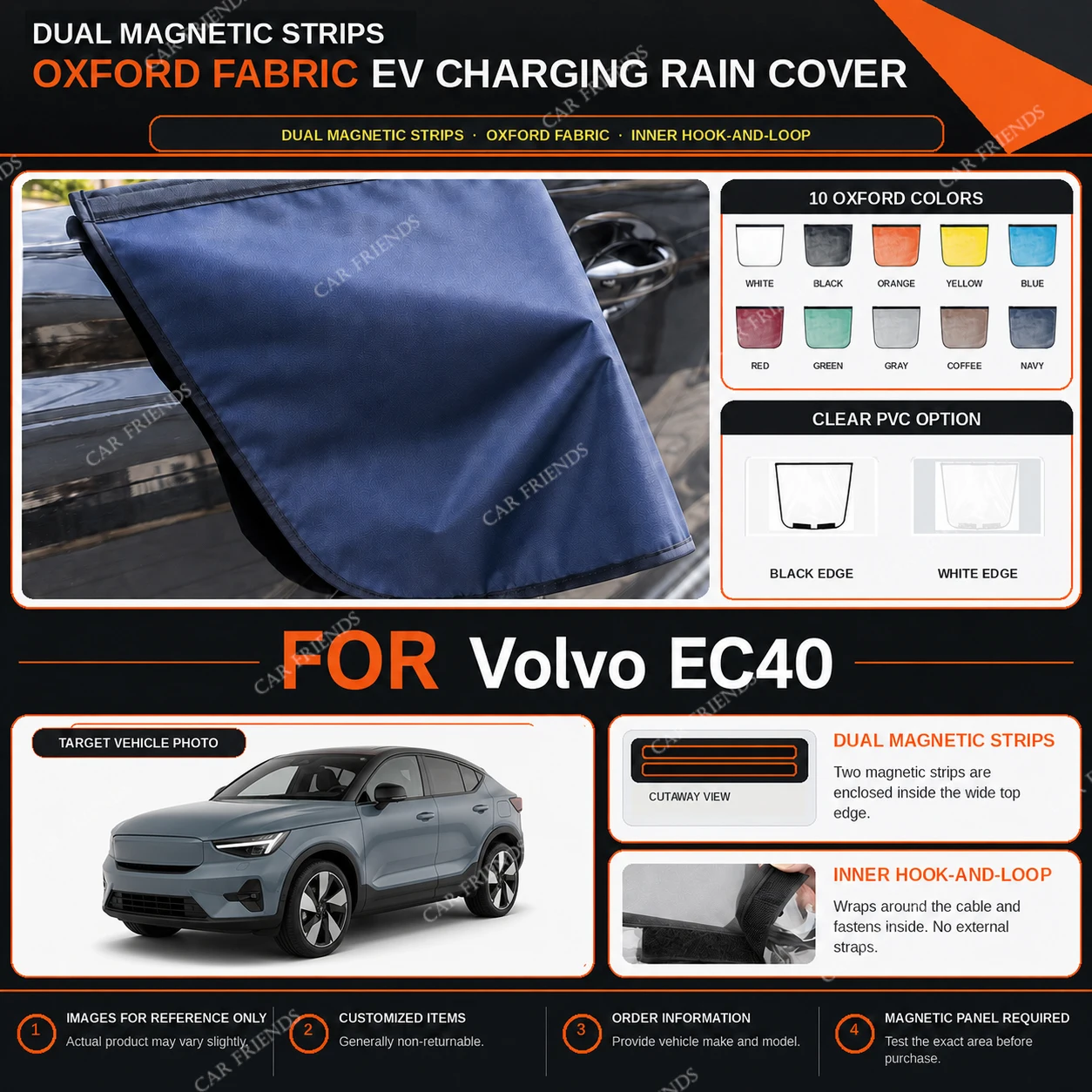 capa-de-protecao-para-porta-de-carregamento-de-veiculos-eletricos-volvo-ec40-em-tecido-oxford-com-tiras-magneticas-duplas-repelente-a-Agua-e-antirriscos