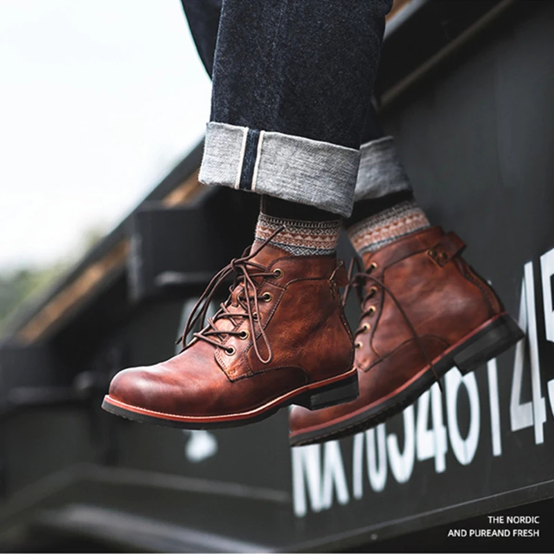 2022 Fashion Men's Shoes Boots Vintage Motorcycle Boots Men's Ankle boots Male Casual Shoes Plus Size Boots