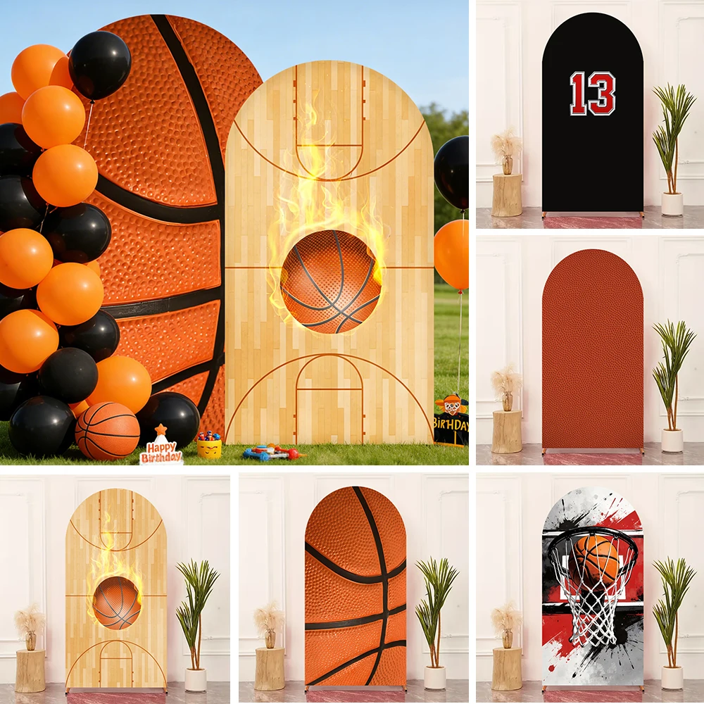 Basketball-Themen-Bogenhintergrund-Abdeckung mit Sportplatz-Musterdesign für Kindergeburtstagsfeiern – Chiara Bogenhintergrund