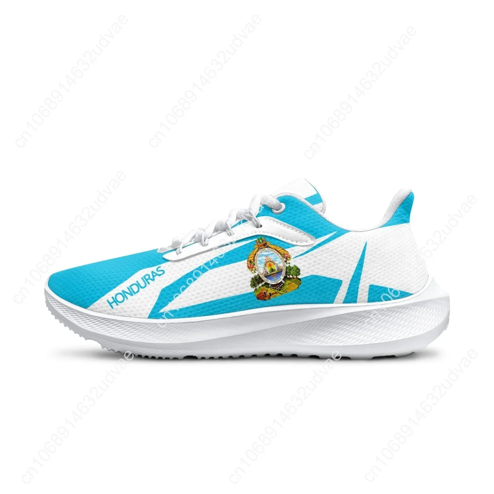 Light Blue Women's White Sole Sneakers Honduras Flag Lightweight Lace-up Casual Sneakers Lace-up Walking Shoes