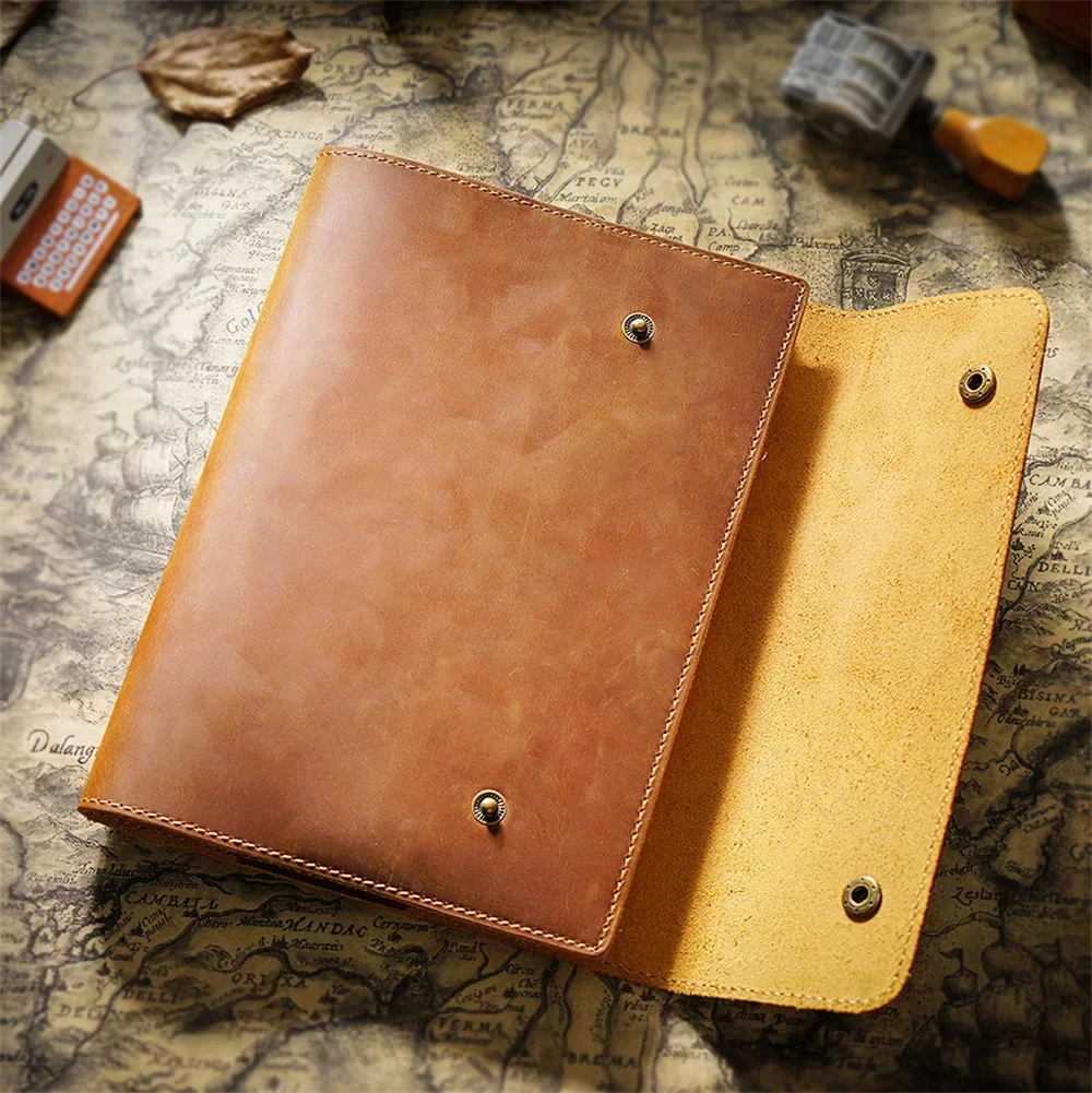 A5 Double Button Leather Notebook 176 Pages  Handmade Journal Multifunction DIY Travel Diary Lined Graph Blank Paper Book Gift