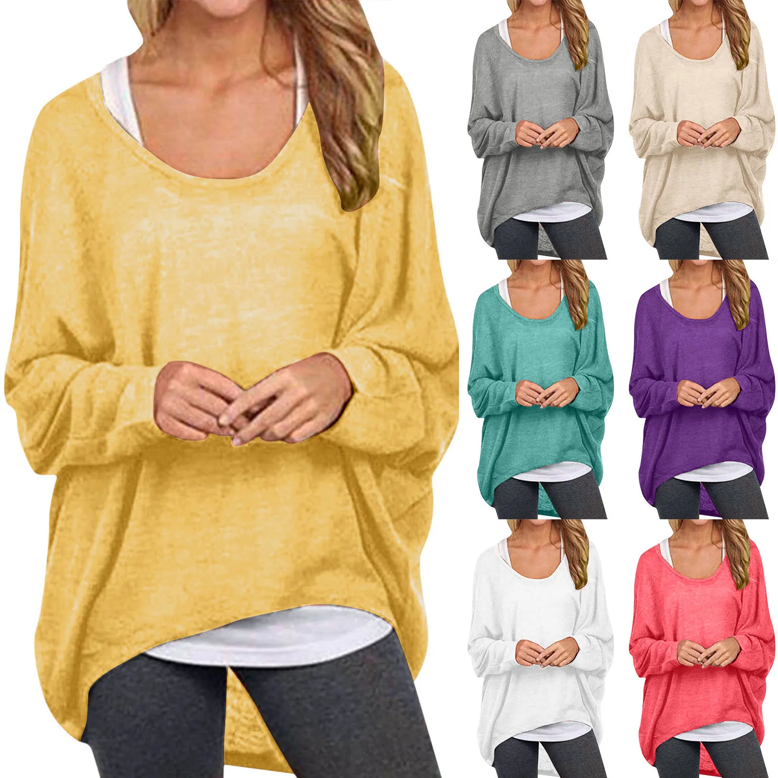 2024 Autumn Winter Oversize T Shirt Women T-Shirt Casual Loose Batwing Long Sleeve Tops Female Jumper Pullover Tunic Top