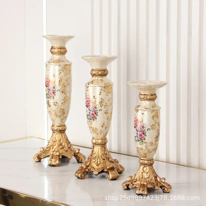 European nostalgic candlestick home birthday party candlelight dinner resin retro crafts decoration
