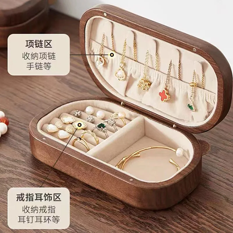 Solid wood bear jewelry small exquisite ring, necklace, storage box, portable cute gift for girls