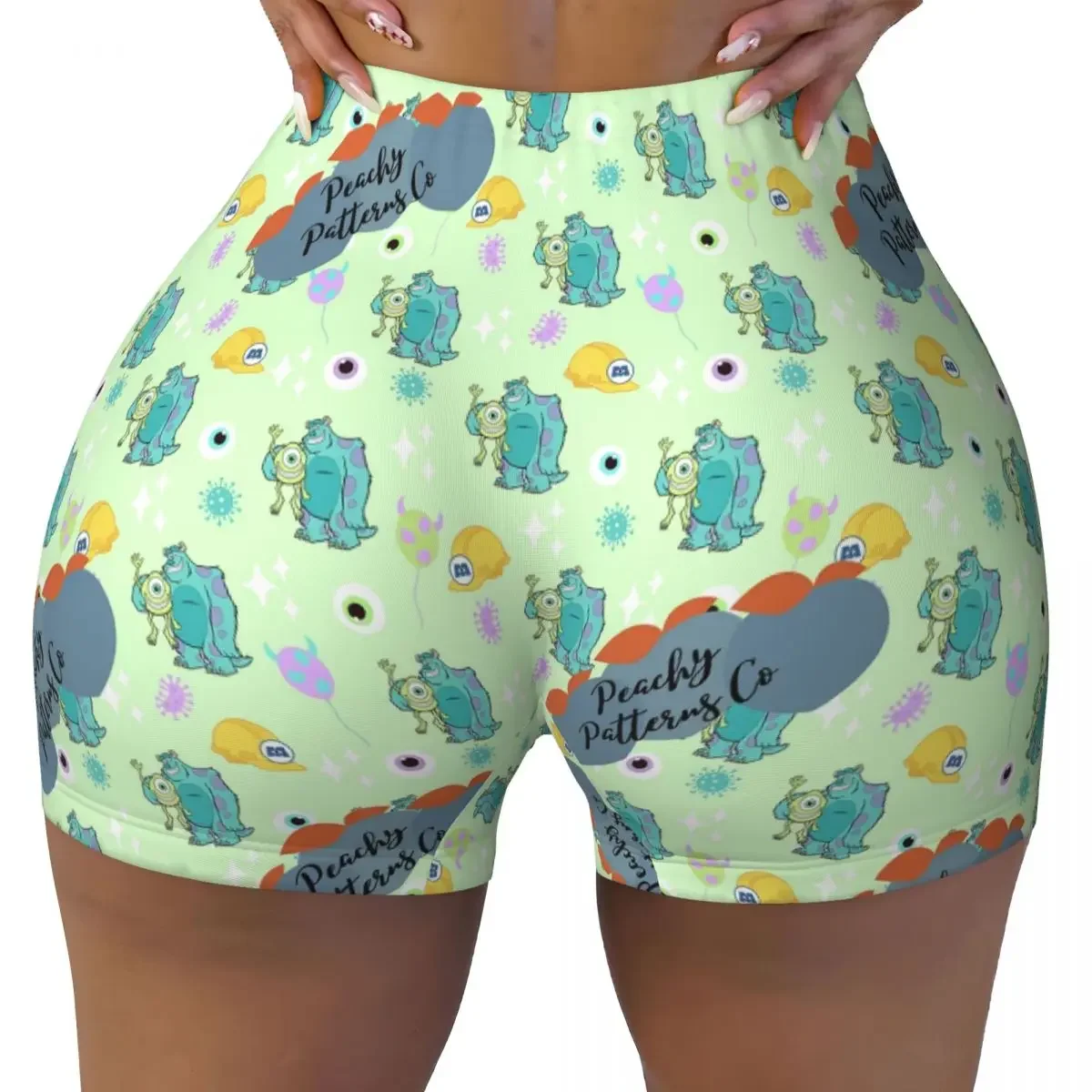 Custom Monsters University Mike and Sulley Volleyball Biker Gym Shorts Women's Athletic Workout Yoga Shorts