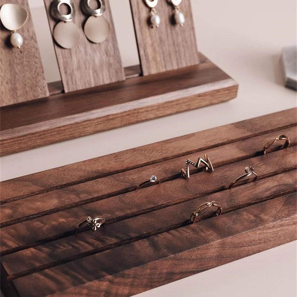 Black Walnut Earring Display Tray Set Ear Nail Ring Bracelet Holder Hanging Shelf Table Ring Pallet Wooden Block Display Dish