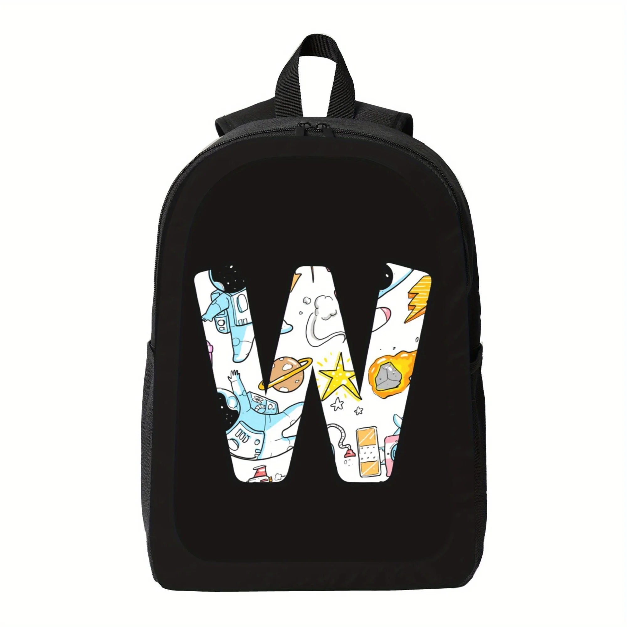 

Fun letter W - double shoulder print bag for boys and girls. It is lightweight, large capacity, with adjustable shoulder strap