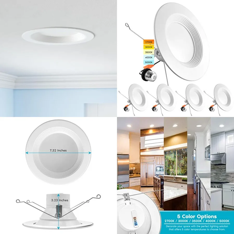 

5/6 Inch LED Recessed Retrofit Downlight, 14W=90W, CCT Color Selectable 2700K 3000K 3500K 4000K 5000K, Dimmable Can Light, 1100