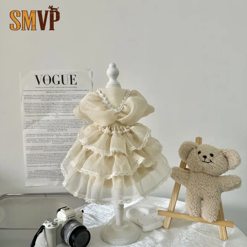 Pet Korean Style Lace Layered Cake Dress Minimalist Spring Summer Costume for Small Dogs and Cats Daily Outfit Wear Apparel Set