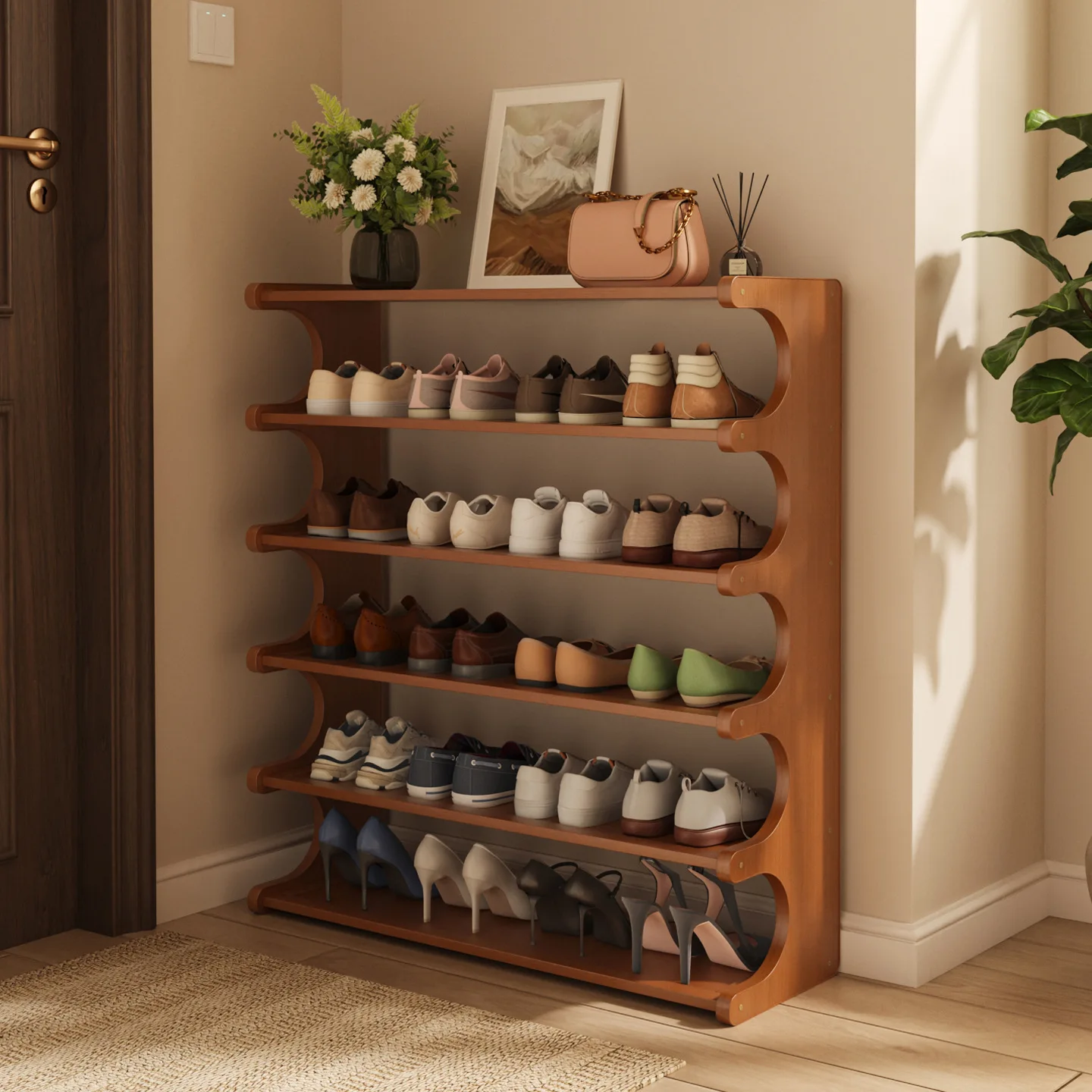 

Wooden Shoe Rack for Home Multilayer Storage Shelf Simple Bamboo Shoe Cabinet for Dormitory Entrance