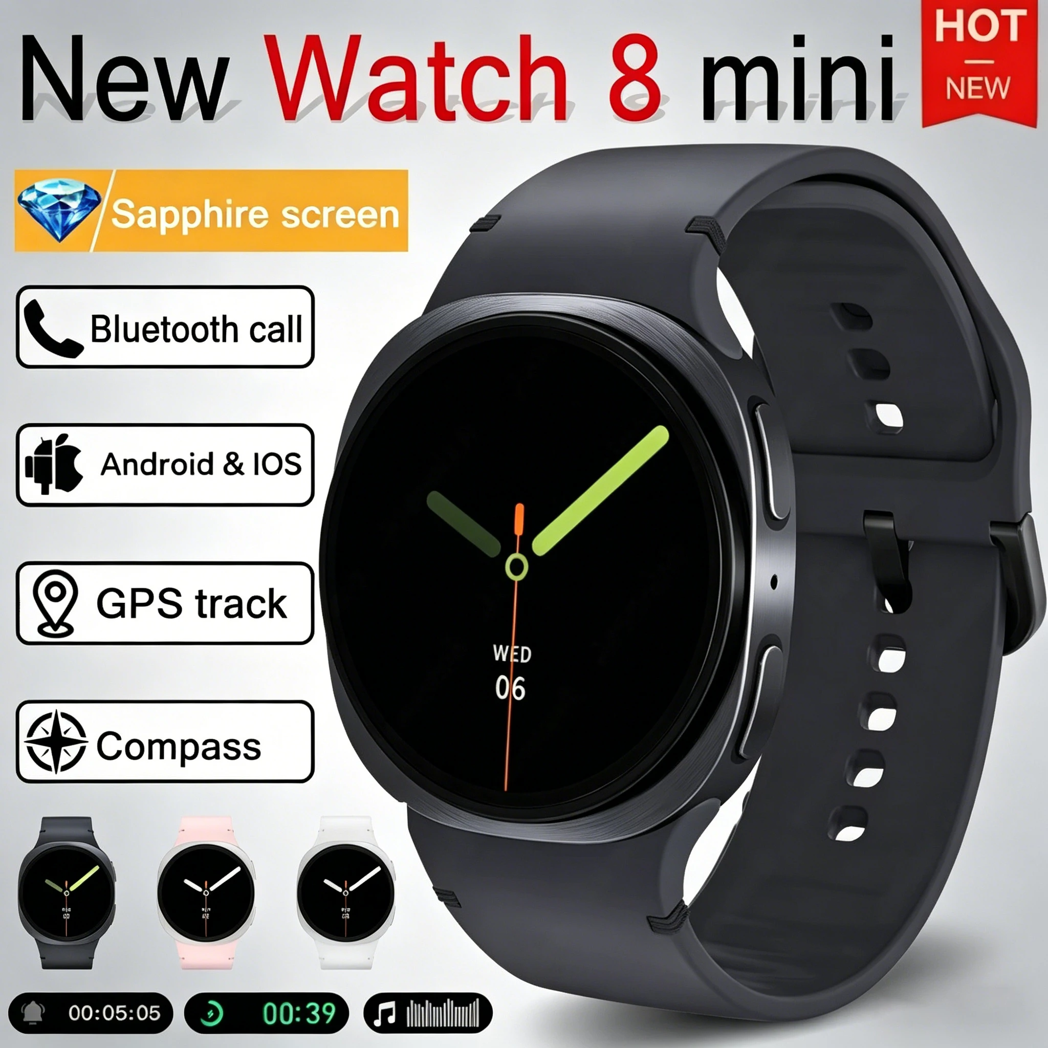 2026 Neue Mini 8 Smartwatch für Männer und Frauen GPS-Kartennavigation Herzfrequenz BT-Anruf IP68 Wasserdicht Kompass Outdoor-Sport Herrenuhr Geschenk