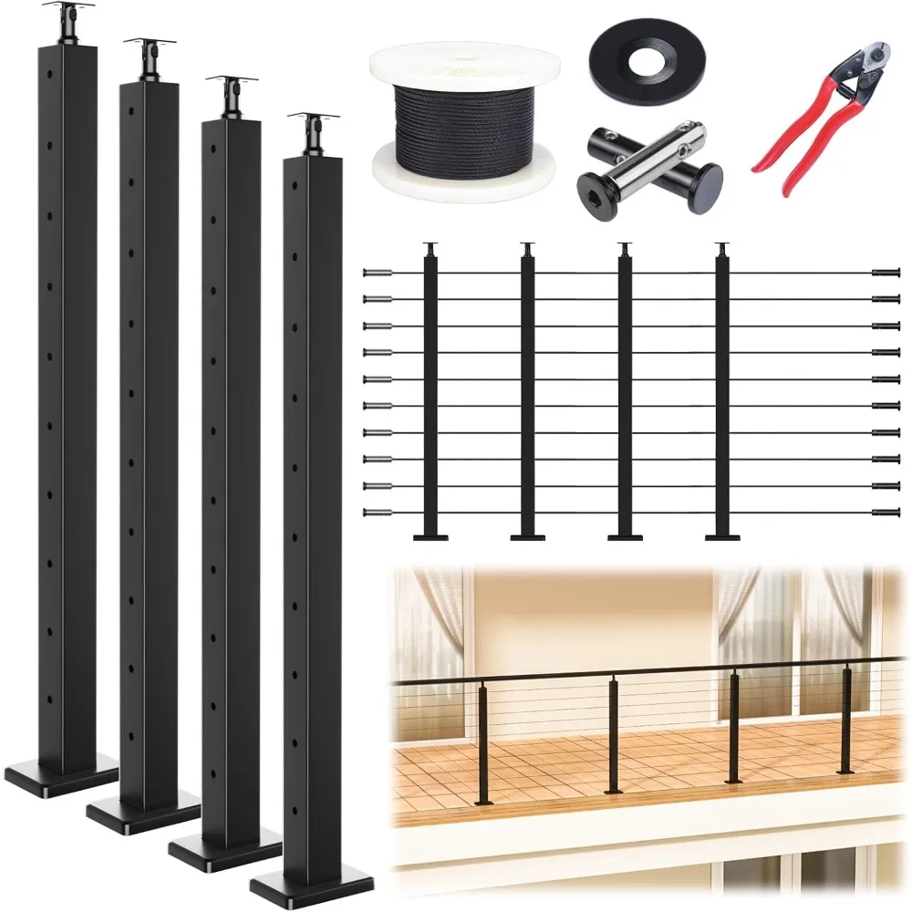 

15-20FT Modular Black Cable Railing Kit 36 Inch 4 Level Post Kit Complete Set Cable Railing System