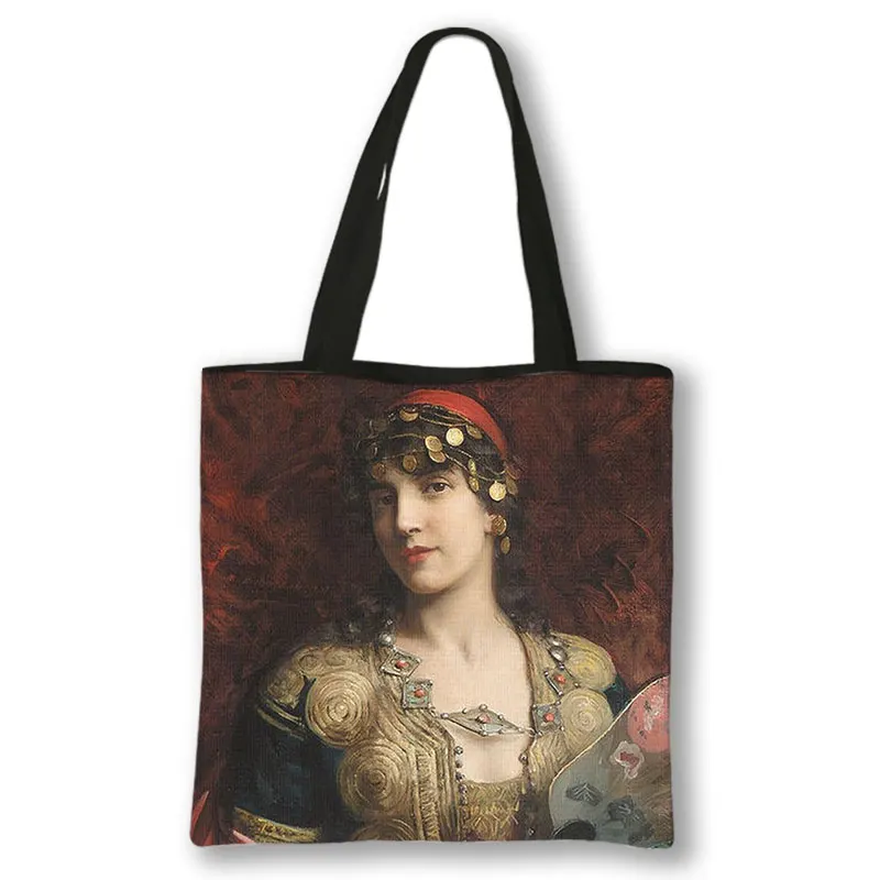 Oil Painting By Harrison Fisher Print Shoulder Bag Women Casual Totes Retro Ladies Handbag Female Reusable Storage Shopping Bags