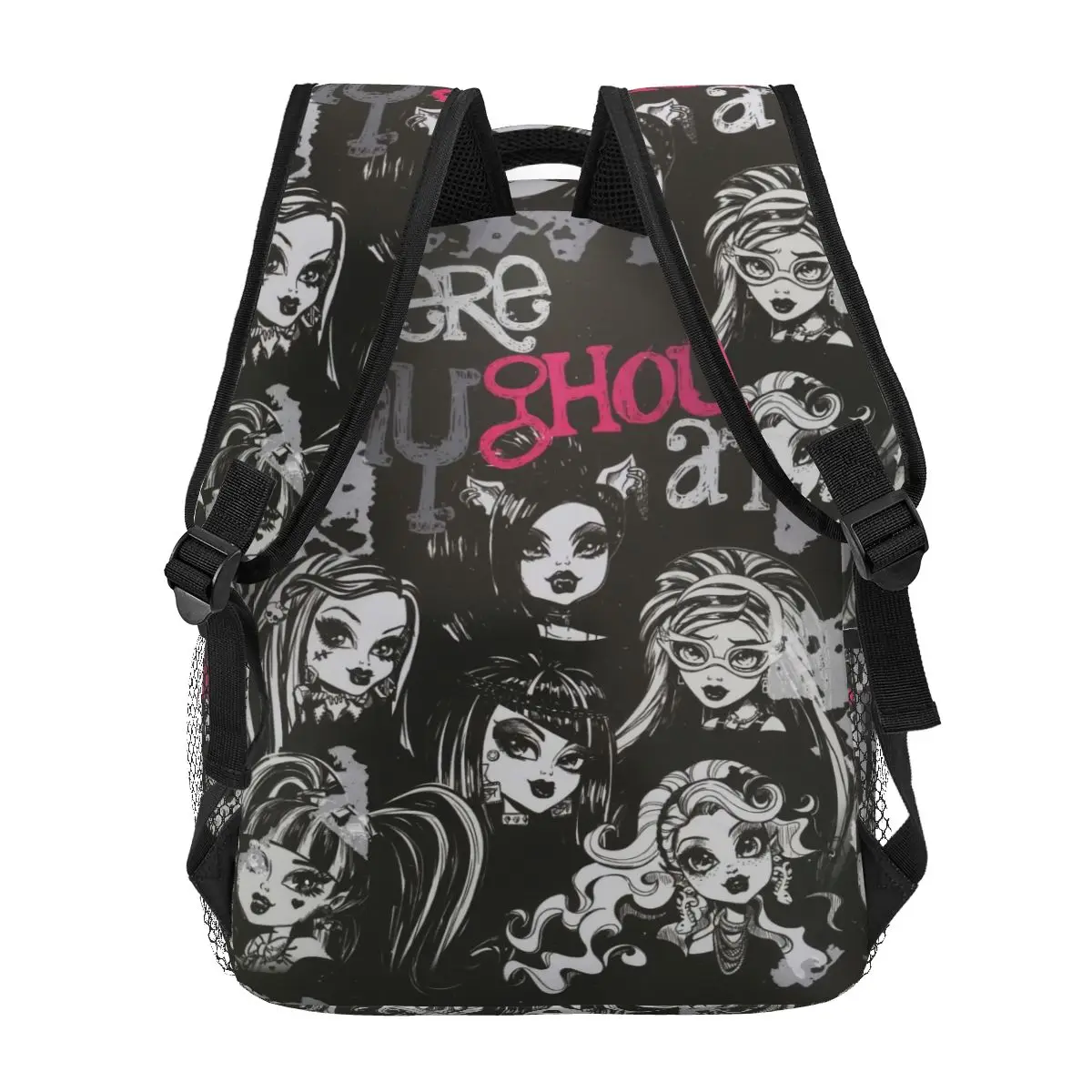 Back To School Black Art Kawaii Cool Backpack School Boy Girl Monster High Dolls Travel Backpack