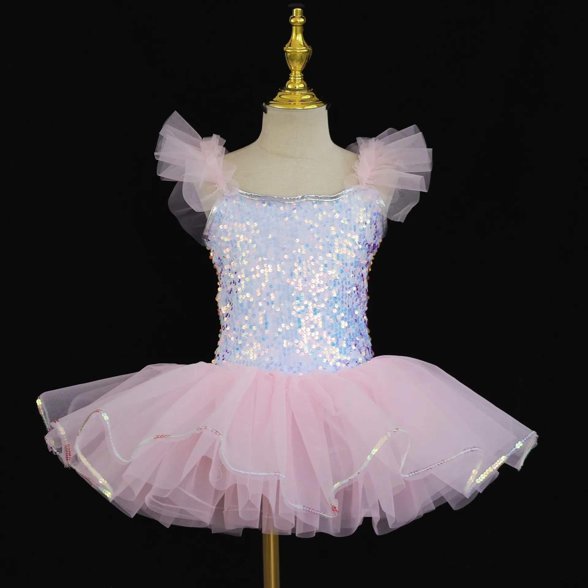 

Новое балетное платье для девочек с тканевой юбкой на бретелях, детское платье с пышными рукавами для выступлений, наряд для танцевального шоу