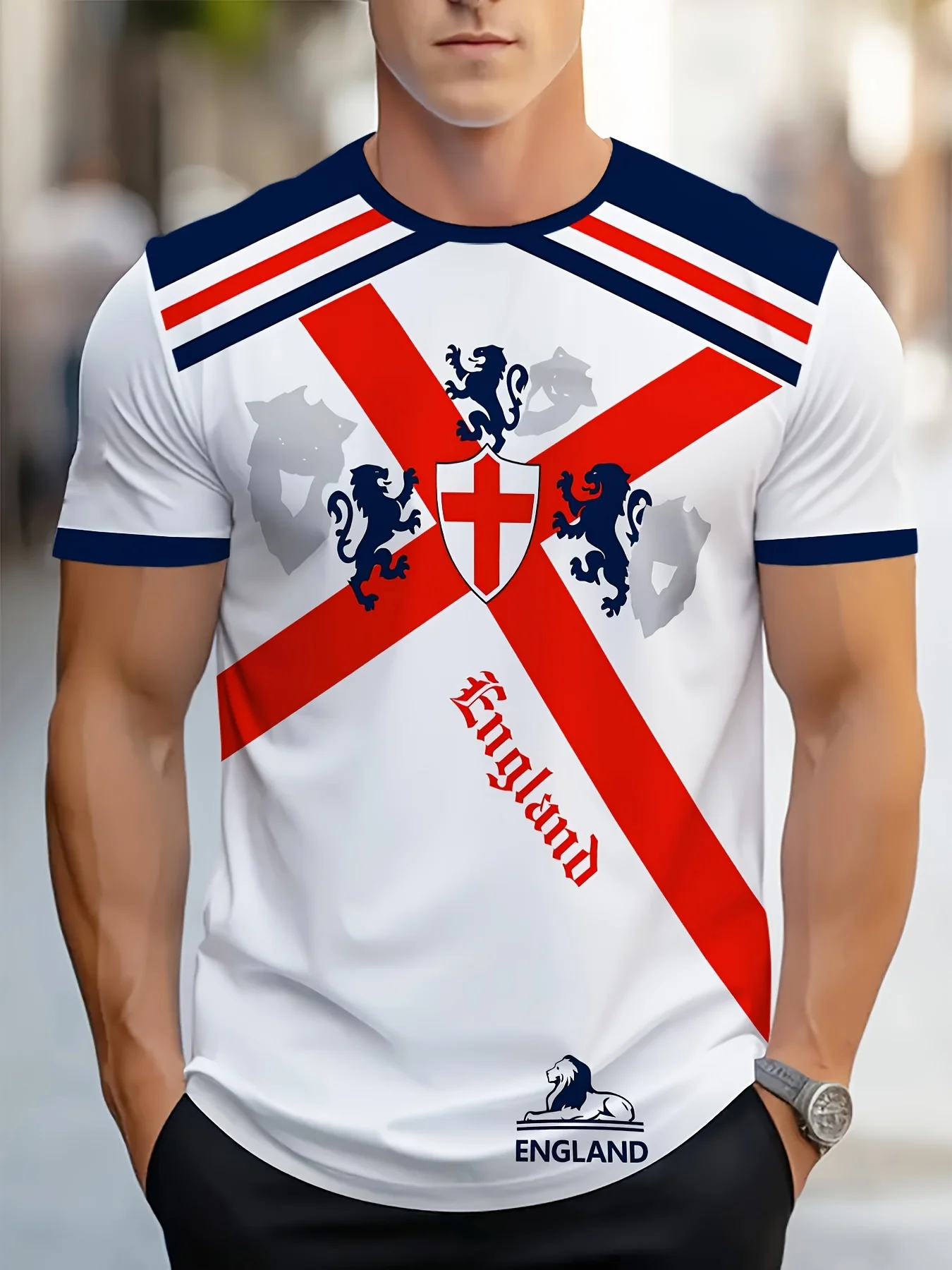 New men's short-sleeve T-shirt, loose-fitting and tailored with printed designs, versatile basic crew-neck top suitable for spri