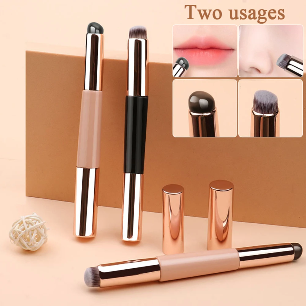 2 In 1 Silicone Lip Brush Dual End Q Soft Lipstick Smudge Brush Soft Bristle Concealer Brush Portable Beauty Makeup Tool