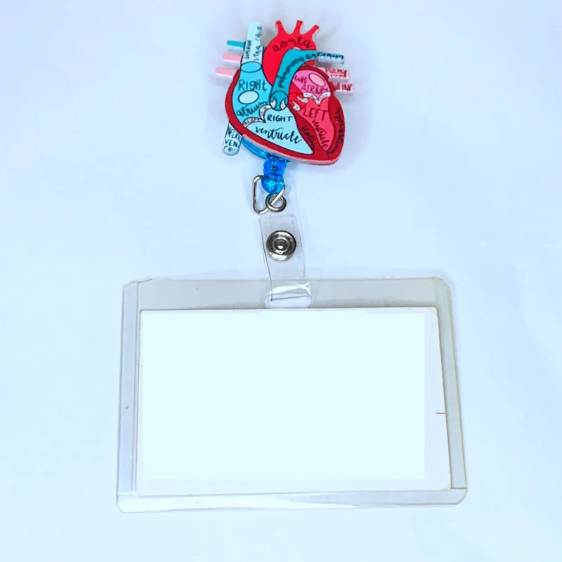 Anatomical Heart Diagram Retractable Badge Reel With Leather Tassel , Telemetry Cardiology Nurse Badge Holder, Tech Nursing