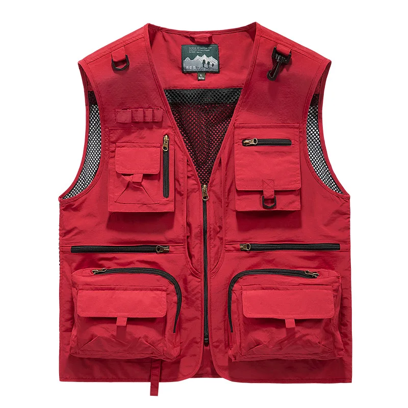 Men's Outdoor Functional Multi-pockets Cargo Vest Hunting Fishing Mesh Quick-dry Breathable Waistcoats Vest Casual Tops Jackets