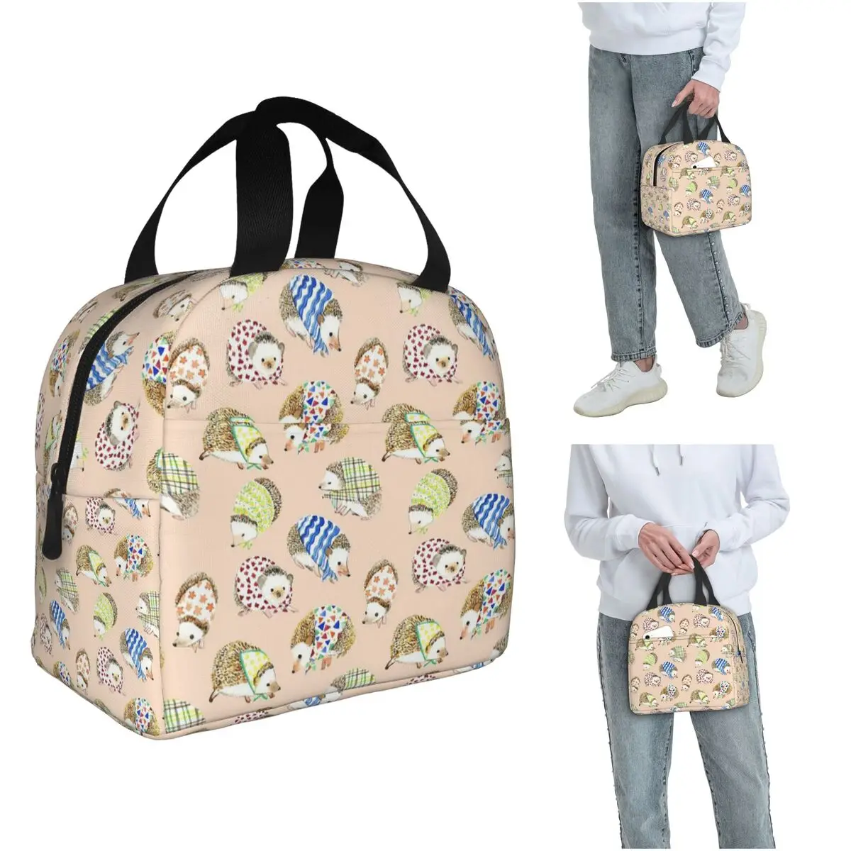 

Colorful Hedgehogs Illustration Print Insulated Lunch Bag for Women Children Portable Food Boxes Thermal Lunch Box Tote