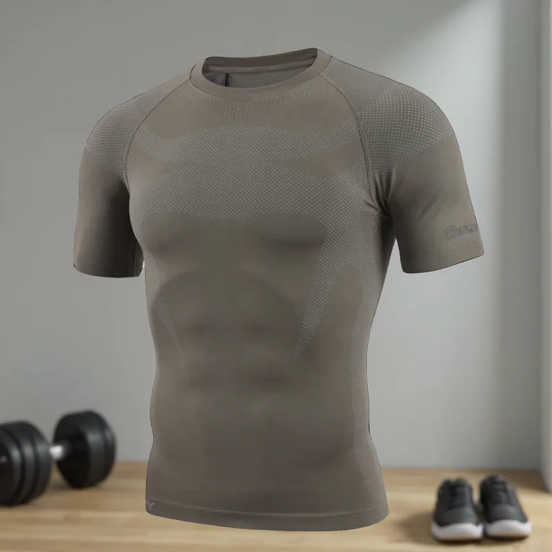 Esdy Men's Summer Short Sleeve Seamless Knitted Slim Fit T-Shirt Sports Fitness Yoga Short Sleeve T-Shirt Quick-Drying Breathable Outdoor Hiking Fishing Men's T-Shirt