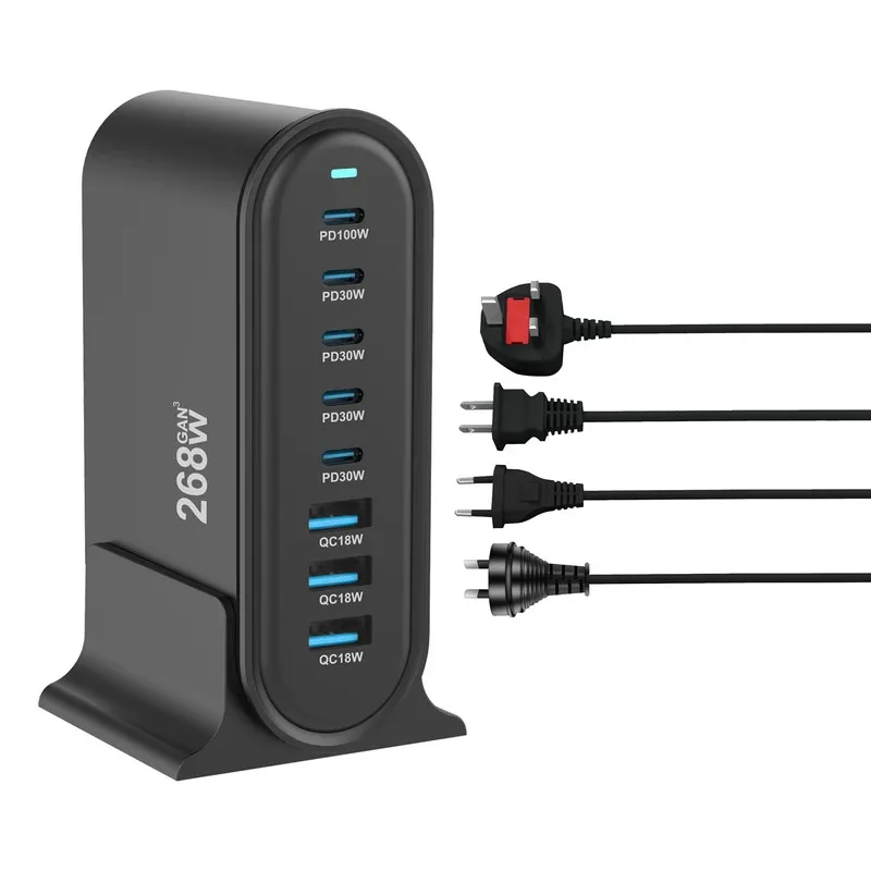 New 268W Multi-Port USB-C Fast 8 Station Hub Fast and compact GaN Charger power adapter with display