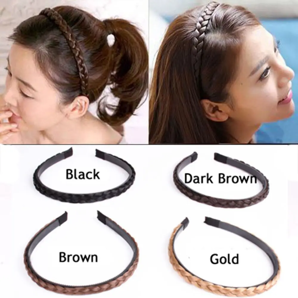 Vintage Fashion Hair Accessories Women Elastic Headwear Braided Headband Synthetic Wig Hair Bands Twisted Wig Headband